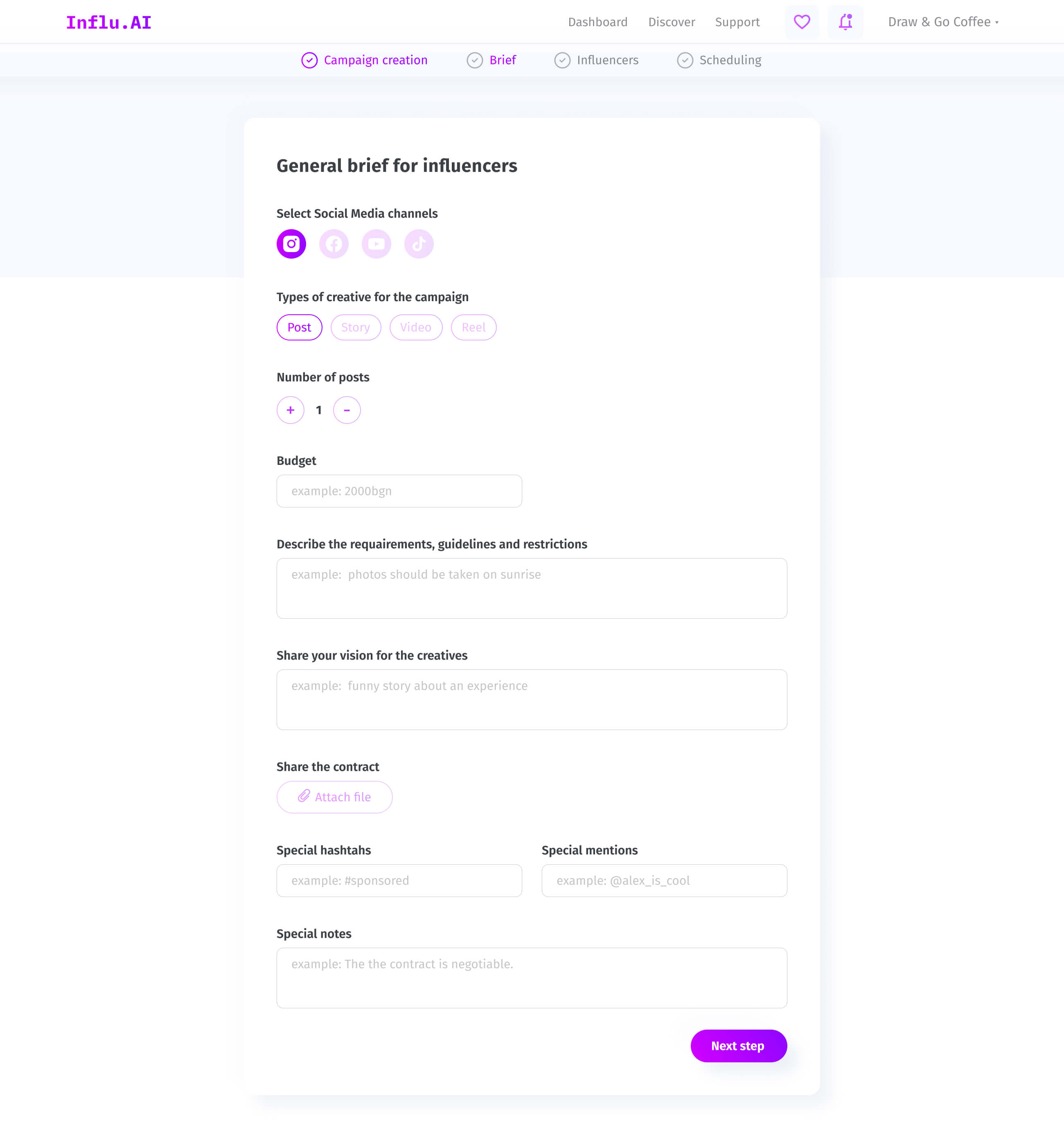 influ.ai brief for influencers